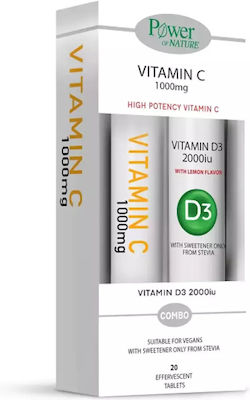 Power Health Vitamin C Vitamin C 1000mg 20 effervescent tablets & Vitamin D3 2000iu 20 effervescent tablets for Immune System Boost