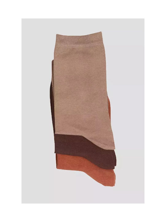 ME-WE Women's Solid Color Socks Brown/Beige/Ora...
