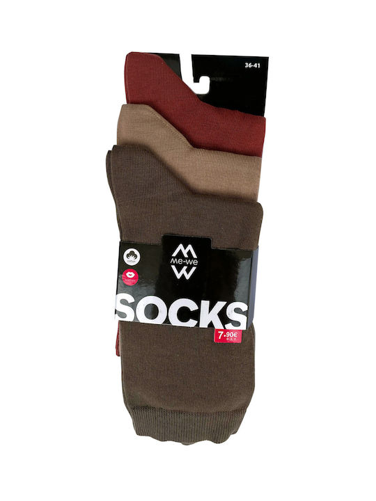 ME-WE Women's Solid Color Socks Brown/Beige/Red 3Pack