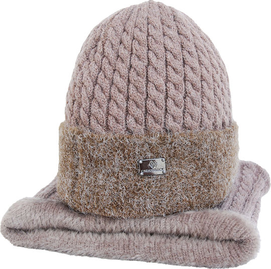 Set with Beanie Knitted in Brown color