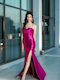 RichgirlBoudoir Maxi Evening Dress Satin Open Back with Slit Fuchsia