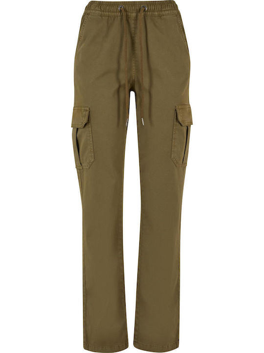 Damen Hoch tailliert Stoff Cargo Hose Khaki