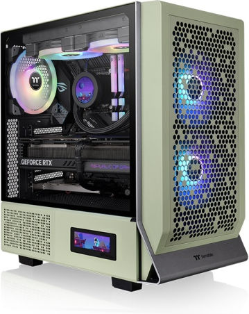 Thermaltake Ceres 300 TG Геймърско бюро Midi Tower Компютърна кутия със страничен прозорец и RGB осветление Зелен