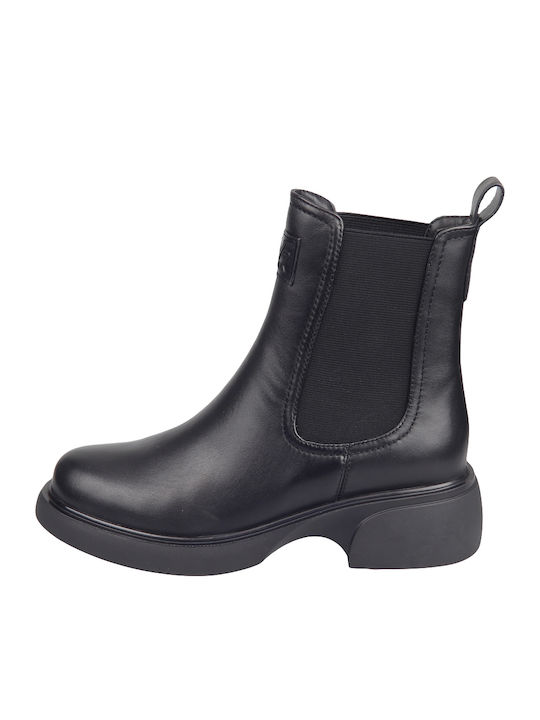 Leather Women's Ankle Boots with Medium Heel Black