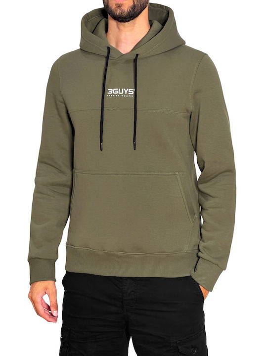 3Guys Herren Sweatshirt mit Kapuze Khaki