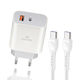 Leewello с USB-A порт и USB-C порт и кабел USB-C 20W Бял (Lw-153)