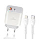 Leewello с USB-A порт и USB-C порт и кабел Lightning 20W Бял (Lw-153)