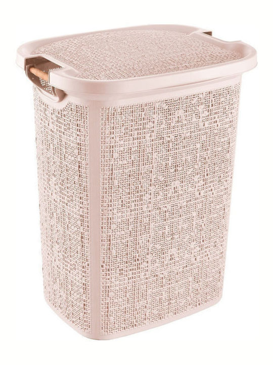Viosarp Laundry Basket Wooden with Cap 47x39x58cm Pink