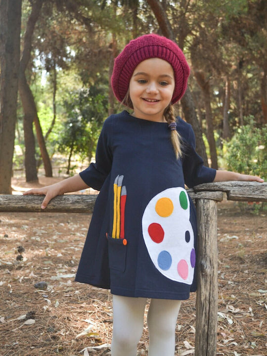 Happy Button Kids Dress Navy Blue