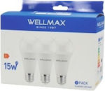 Wellmax Λάμπες LED για Ντουί E27 και Σχήμα A65 Ψυχρό Λευκό 1521lm 3τμχ