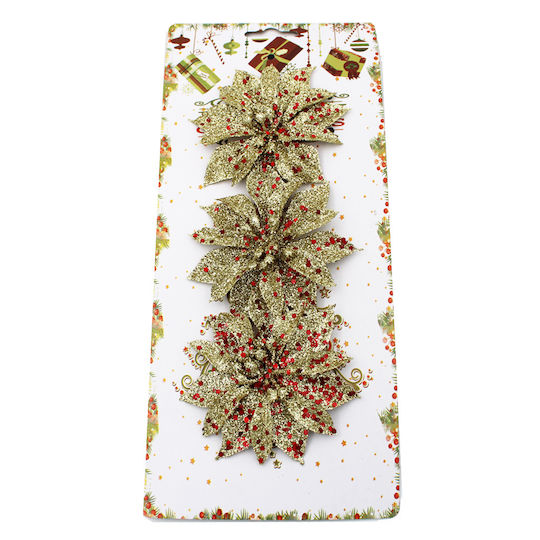 Christmas Decorative Flower 8cm Glitter 3pcs