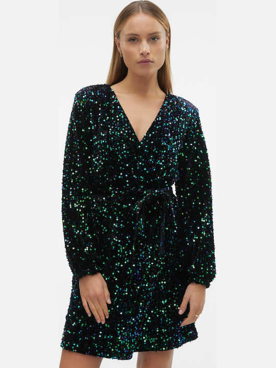 Vero Moda Bella Mini Evening Dress Wrap Green