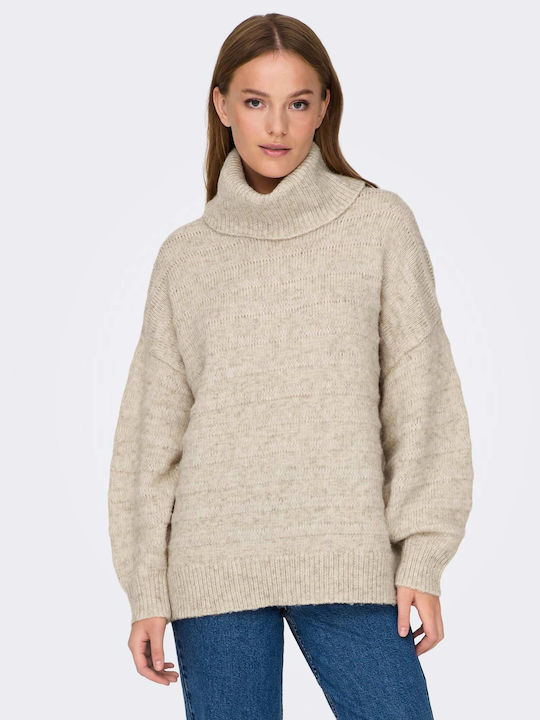 Only Women's Long Sleeve Pullover Turtleneck Beige