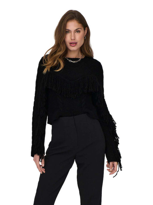 Only Damen Langarm Crop Pullover Schwarz