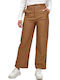 Women's Fabric Trousers with Elastic Straight Line Tabac Brownc Brown