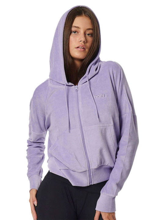 Body Action Women's Cropped Hooded Velvet Cardigan Purple