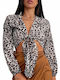 Chica Women's Blouse Long Sleeve Animal Print Brown