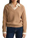 Gant Damen Langarm Pullover Wolle mit V-Ausschnitt Khaki