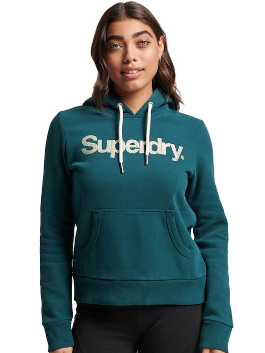 Superdry Metallic Logo Γυναικείο Φούτερ Πράσινο