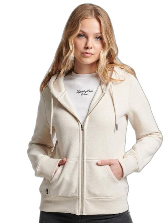 Superdry Γυναικεία Ζακέτα Φούτερ με Κουκούλα Μπεζ