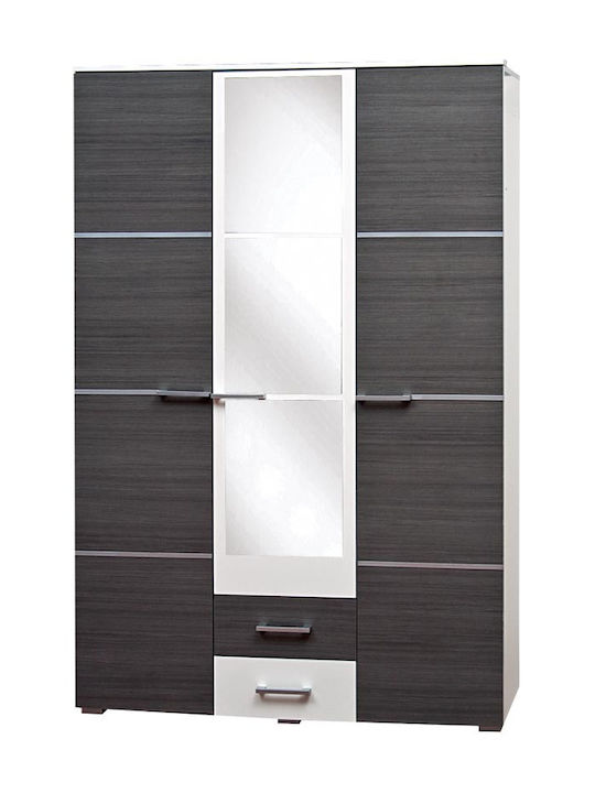 Τρίφυλλη Ντουλάπα Ρούχων Milada με Καθρέπτη Λευκή 134x54x205cm