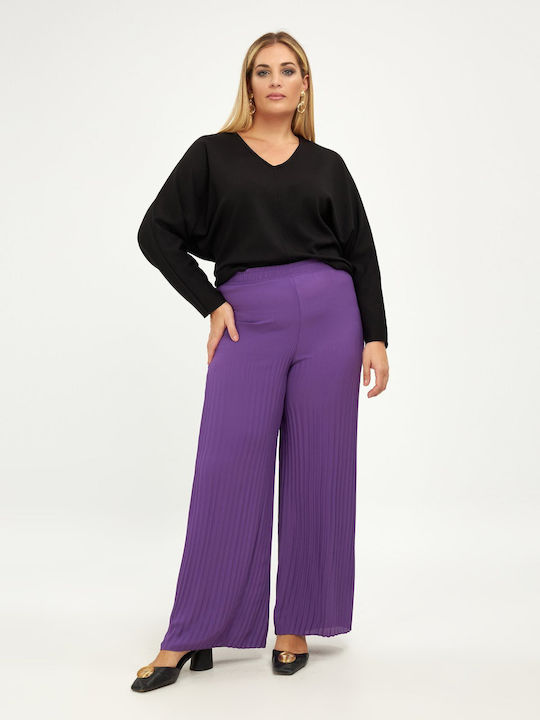 Mat Fashion Women's Fabric Trousers with Elastic Purple