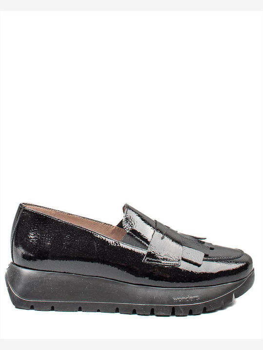 Wonders Δερμάτινα Γυναικεία Loafers σε Μαύρο Χρώμα