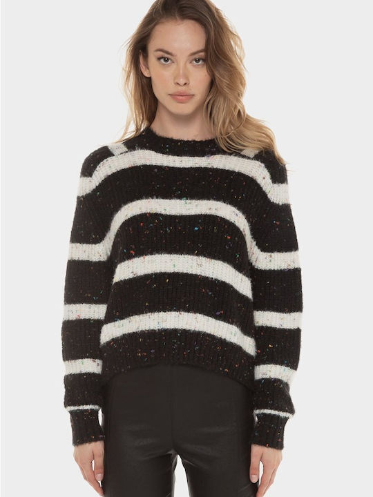 Desigual Women's Long Sleeve Sweater Striped Black