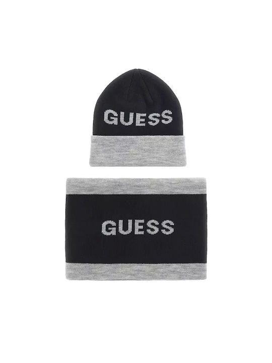 Guess Kids Beanie Set with Scarf Knitted Gray
