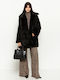 Toi&Moi Women's Curly Midi Coat with Buttons Black