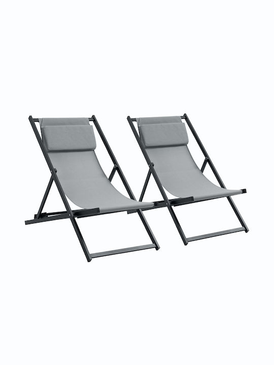 Deckchairs Aluminum Grey 2pcs 96.5x58x91.5cm