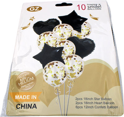 Set of 10 Balloons Foil Black Valentine's Day Stars 46cm