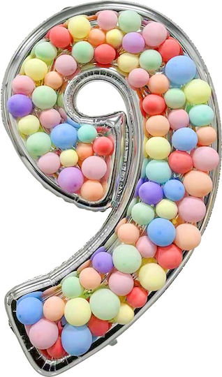 Composition with 101 Balloons Silver Numbers 9 165cm