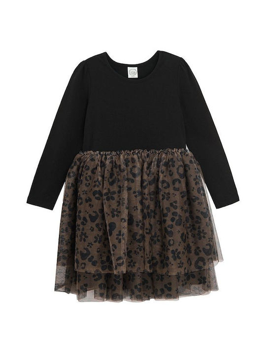 Cool Club Kids Dress Tulle Animal Print Long Sleeve Black