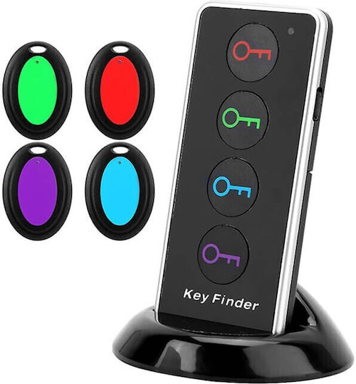 Anti-lost Key Finder 4 In 1 With Led Flashlight And Base Bluetooth Tracker Black 4 Pieces