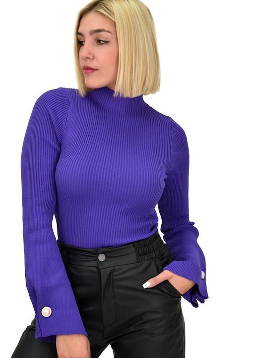 Potre Women's Blouse Long Sleeve Turtleneck Purple