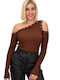 Potre Women's Blouse with One Shoulder Brown