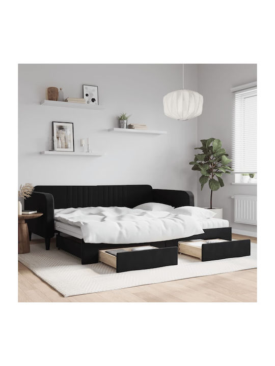 Sofa Bed Single Upholstered with Fabric Black w...