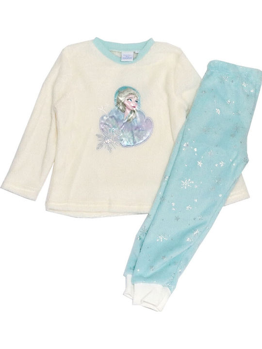 Disney Παιδική Πιτζάμα Χειμωνιάτικη Fleece Εκρού Frozen