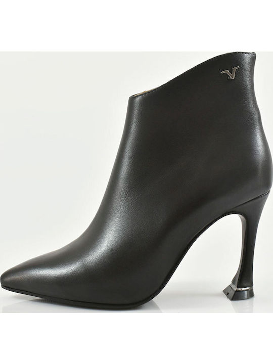 Leather Women's Ankle Boots with High Heel Black
