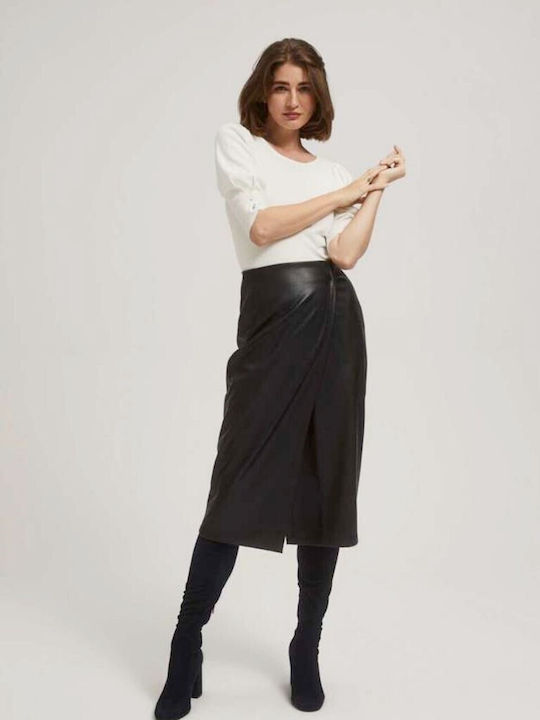 Make your image Leather Midi Skirt in Black color