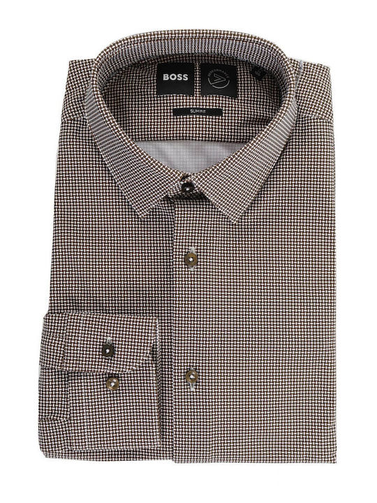 Hugo Boss Men's Shirt Long Sleeve Brown