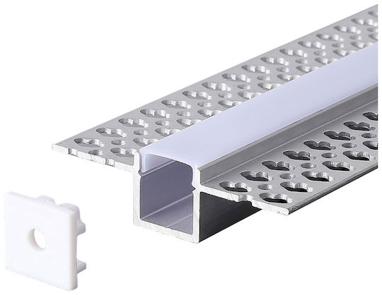 V-TAC Încastrat Profil din Aluminiu pentru Bandă LED cu Opal Acoperire pentru Gips-carton 200cm.
