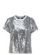 DKNY Women's Summer Blouse Short Sleeve Silver