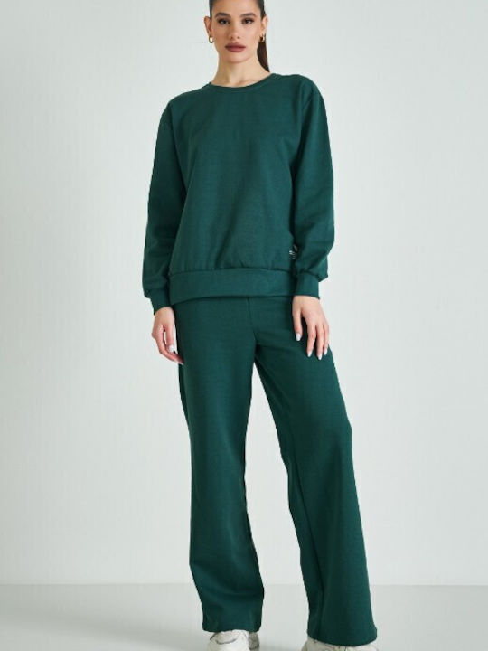 Cento Fashion Pantaloni de trening pentru femei cu cauciuc Verde