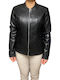 Women's Short Lifestyle Leather Jacket for Winter Black