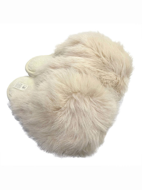 Winter Damen Hausschuhe mit Fell Beige