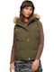 D3 Ovin Everest Faux Women's Short Puffer Jacket for Winter Khaki