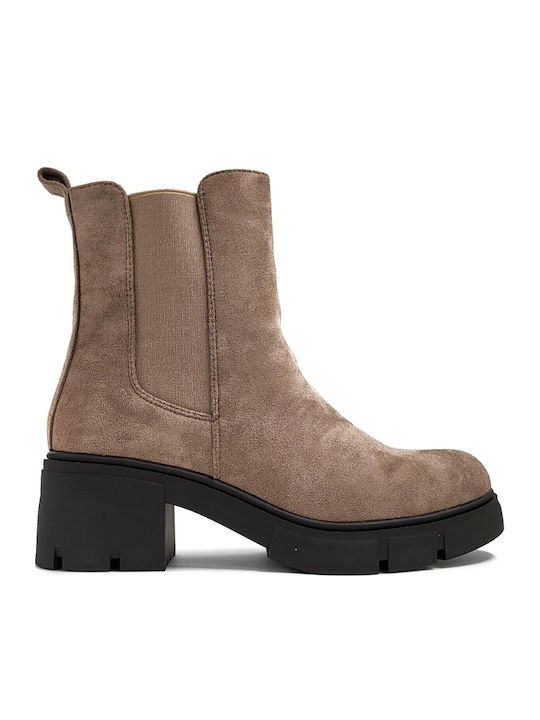 Wildleder Damen Chelsea Stiefeletten Beige