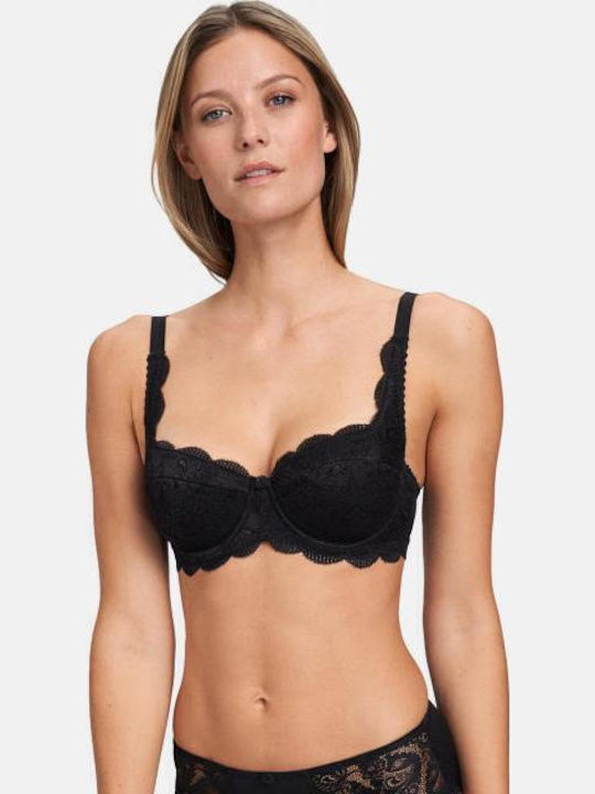 Balconette Μαύρο Σουτιέν Push Up με Μπανέλες